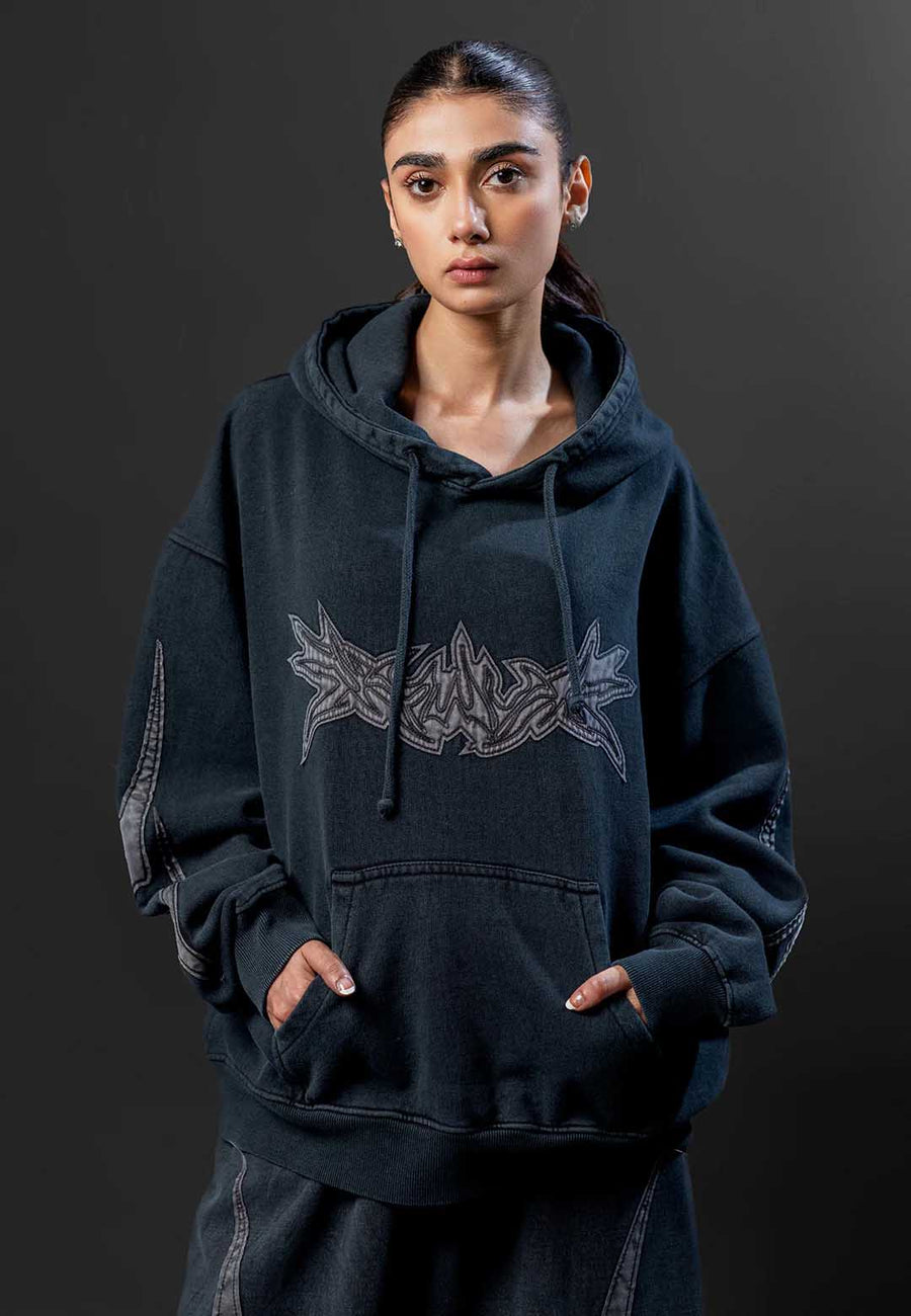 Drop Shoulder Embroidered Hoodie